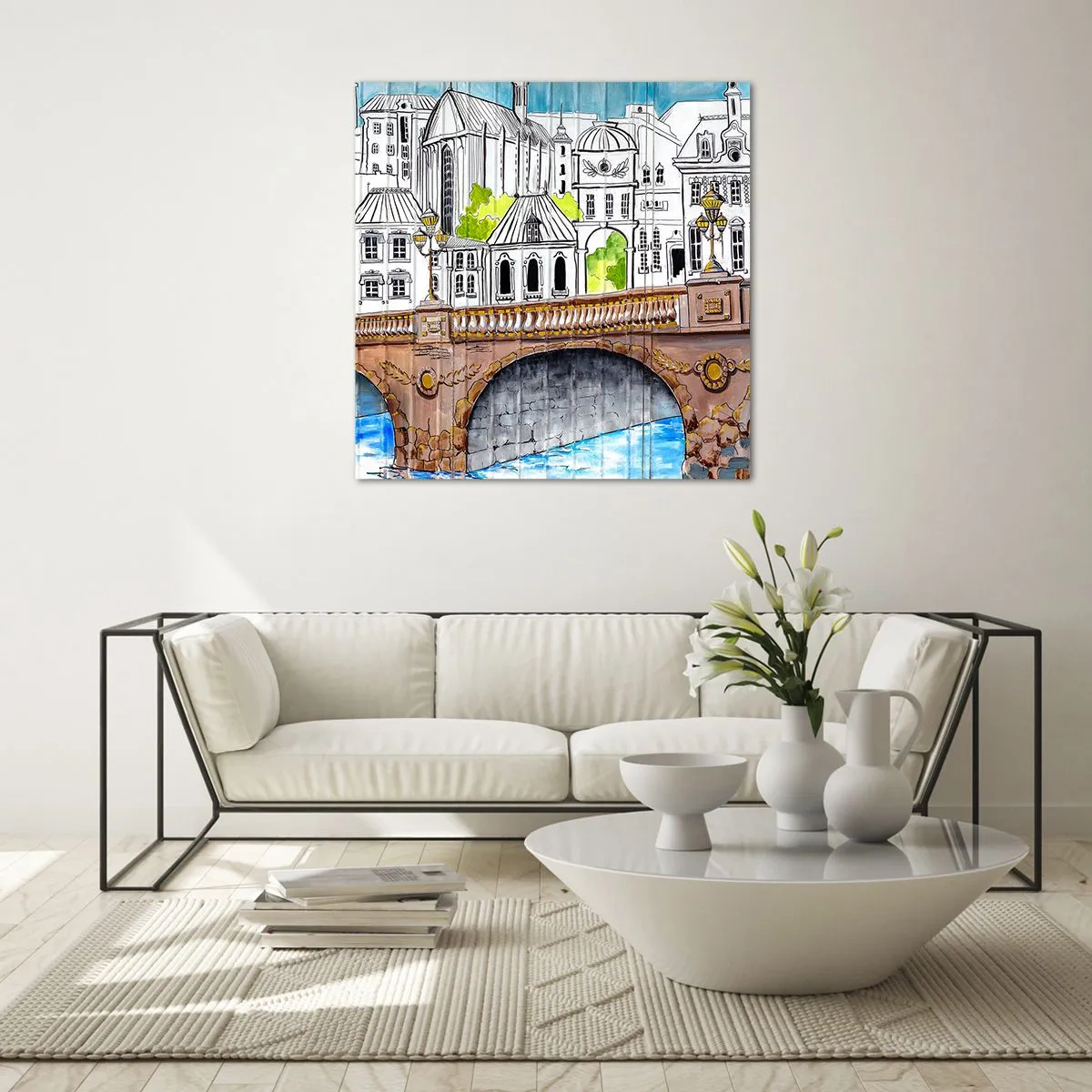 Impression sur verre - Image sur verre - Une ville comme peinte - 70x70 cm