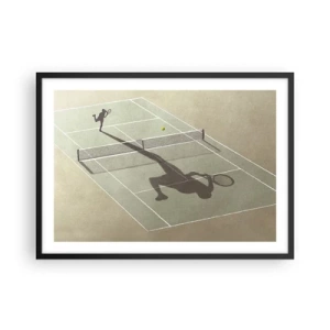 Affiche dans un cadre noir - Poster - L'ombre d'un joueur de tennis sur le court pendant un match de tennis - 70x50cm - Dépassement de soi - Décoration murale moderne pour le salon et la chambre ARTTOR