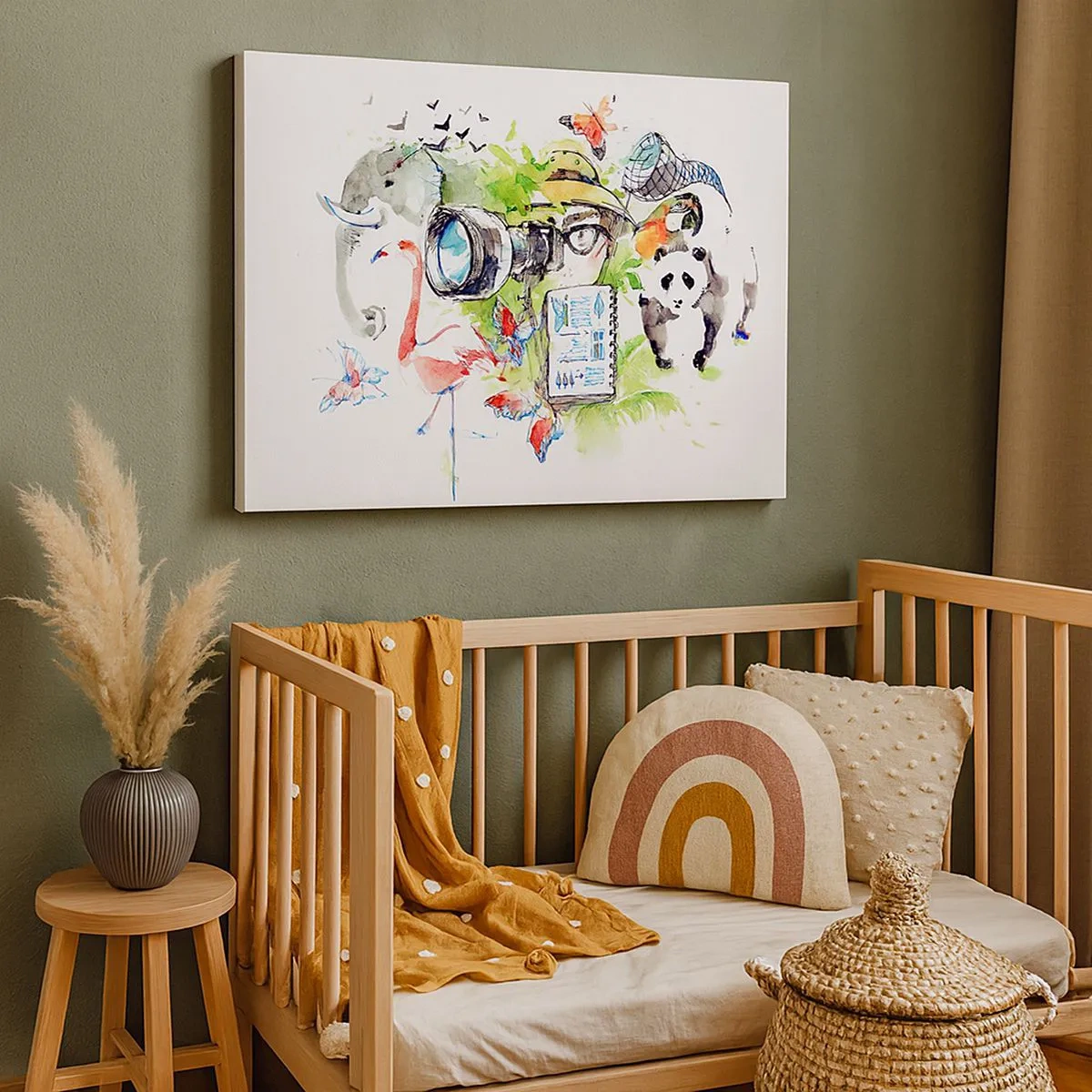 Impression sur toile - Image sur toile - Des graphismes colorés sur le thème de la nature et du safari - 70x50cm - Dans l'objectif d'un voyageu - Décoration murale moderne pour le salon et la chambre ARTTOR