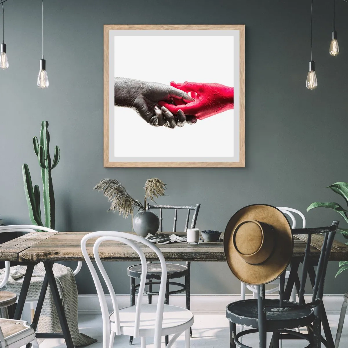 Affiche dans un chêne clair - Poster - Ensemble, bien que différents - 50x50 cm