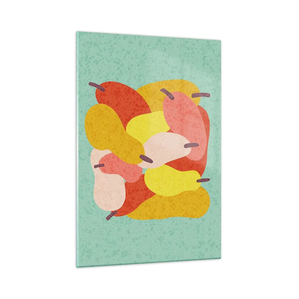 Impression sur verre - Image sur verre - Poires abstraites colorées sur fond vert - 70x100cm - Essayez le soleil d'été - Décoration murale moderne pour le salon et la chambre ARTTOR