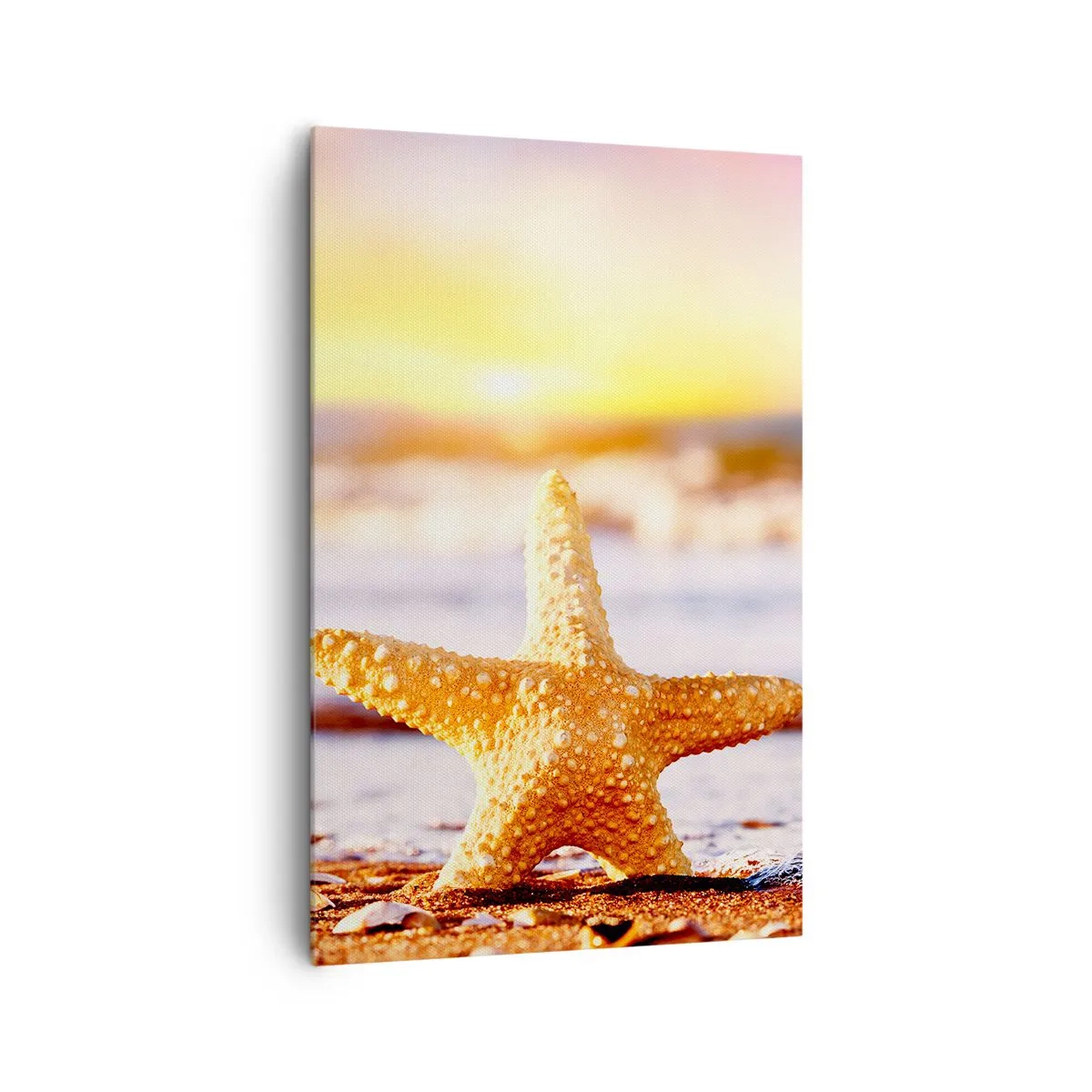 Impression sur toile - Image sur toile - Une étoile de mer sur une plage de sable à la lueur du soleil couchant - 80x120cm - Cadeau de la mer - Décoration murale moderne pour le salon et la chambre ARTTOR