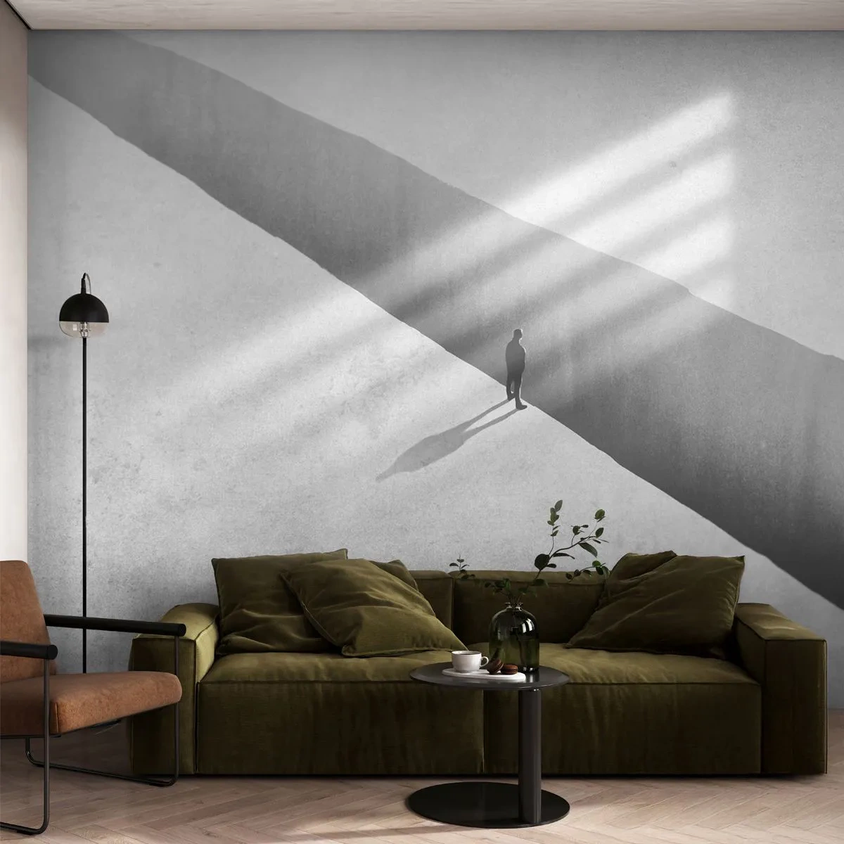 Papier Peint Photo Premium Sand - La silhouette d'un homme debout au-dessus d'un précipice dans un paysage vide - 100x70cm - Un objectif clair - Décoration murale moderne pour le salon et la chambre ARTTOR