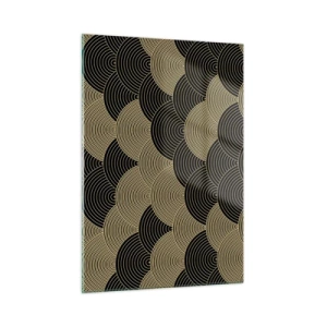 Impression sur verre - Image sur verre - Demi-cercles dorés selon un motif japonais régulier - 50x70cm - Unité dans la multiplicité - Décoration murale moderne pour le salon et la chambre ARTTOR