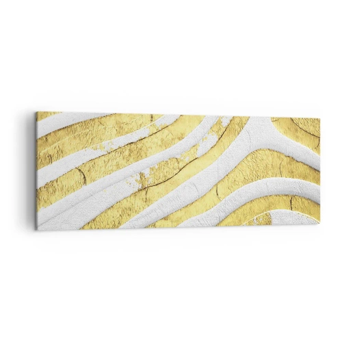Impression sur toile - Image sur toile - Lignes abstraites dorées et blanches dans une texture 3D - 140x50cm - Composition en blanc et or - Décoration murale moderne pour le salon et la chambre ARTTOR