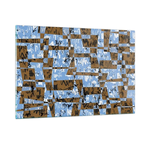 Impression sur verre - Image sur verre - Abstraction géométrique avec des nuances de bleu et de marron - 120x80cm - Une découpe non humaine - Décoration murale moderne pour le salon et la chambre ARTTOR