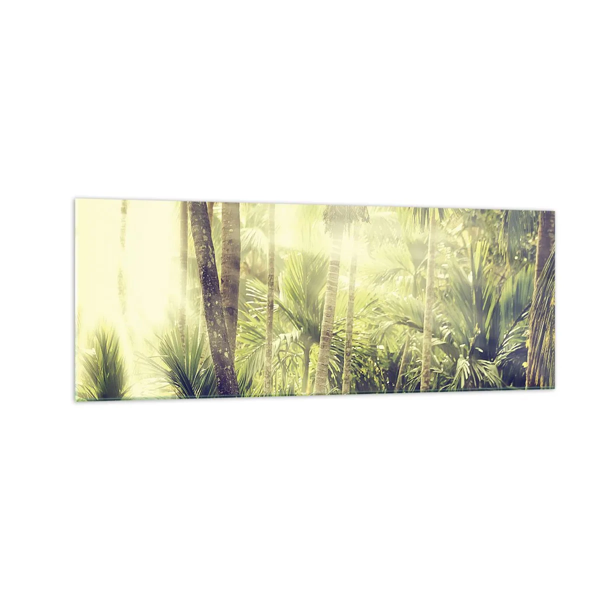 Impression sur verre - Image sur verre - Rayons de soleil dans une forêt tropicale de palmiers - 140x50cm - Nature enflammée - Décoration murale moderne pour le salon et la chambre ARTTOR