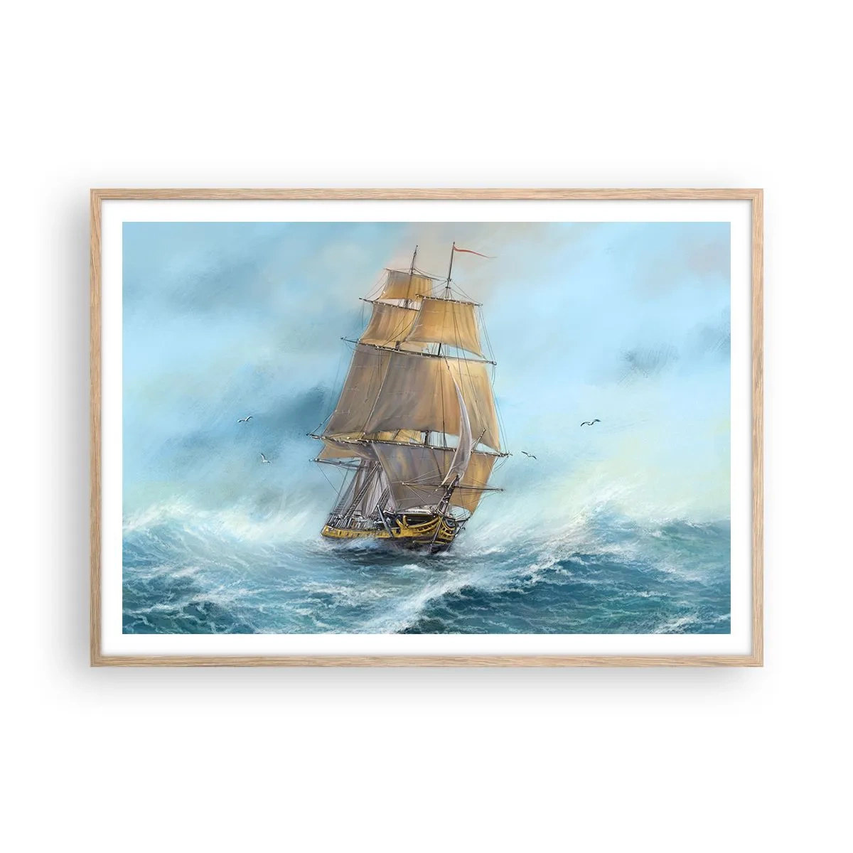 Affiche dans un chêne clair - Poster - Se précipitant sur les vagues - 100x70 cm