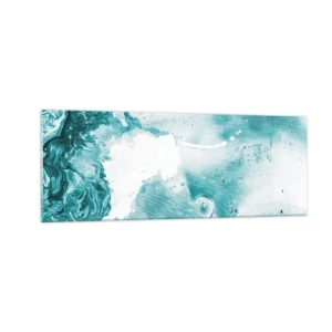 Impression sur verre - Image sur verre - Abstraction dans des tons de bleu avec de délicats accents de blanc - 140x50cm - Marécage bleu - Décoration murale moderne pour le salon et la chambre ARTTOR