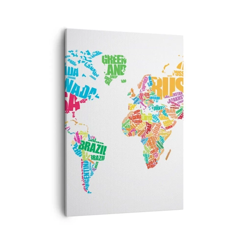 Impression sur toile - Image sur toile - Carte du monde colorée avec les noms des pays - 50x70cm - je veux tous les rencontrer - Décoration murale moderne pour le salon et la chambre ARTTOR
