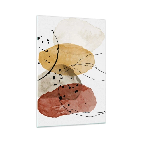 Impression sur verre - Image sur verre - Taches abstraites dans les tons beige, jaune et rouge - 70x100cm - Léger et transparent comme l'air - Décoration murale moderne pour le salon et la chambre ARTTOR