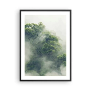 Affiche dans un cadre noir - Poster - Des cimes d'arbres vertes cachées dans un épais brouillard mystérieux - 50x70cm - Enveloppé de brouillard - Décoration murale moderne pour le salon et la chambre ARTTOR