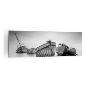 Impression sur toile - Image sur toile - Bateaux abandonnés sur une eau calme - 160x50cm - Cùest déjà un souvenir... - Décoration murale moderne pour le salon et la chambre ARTTOR