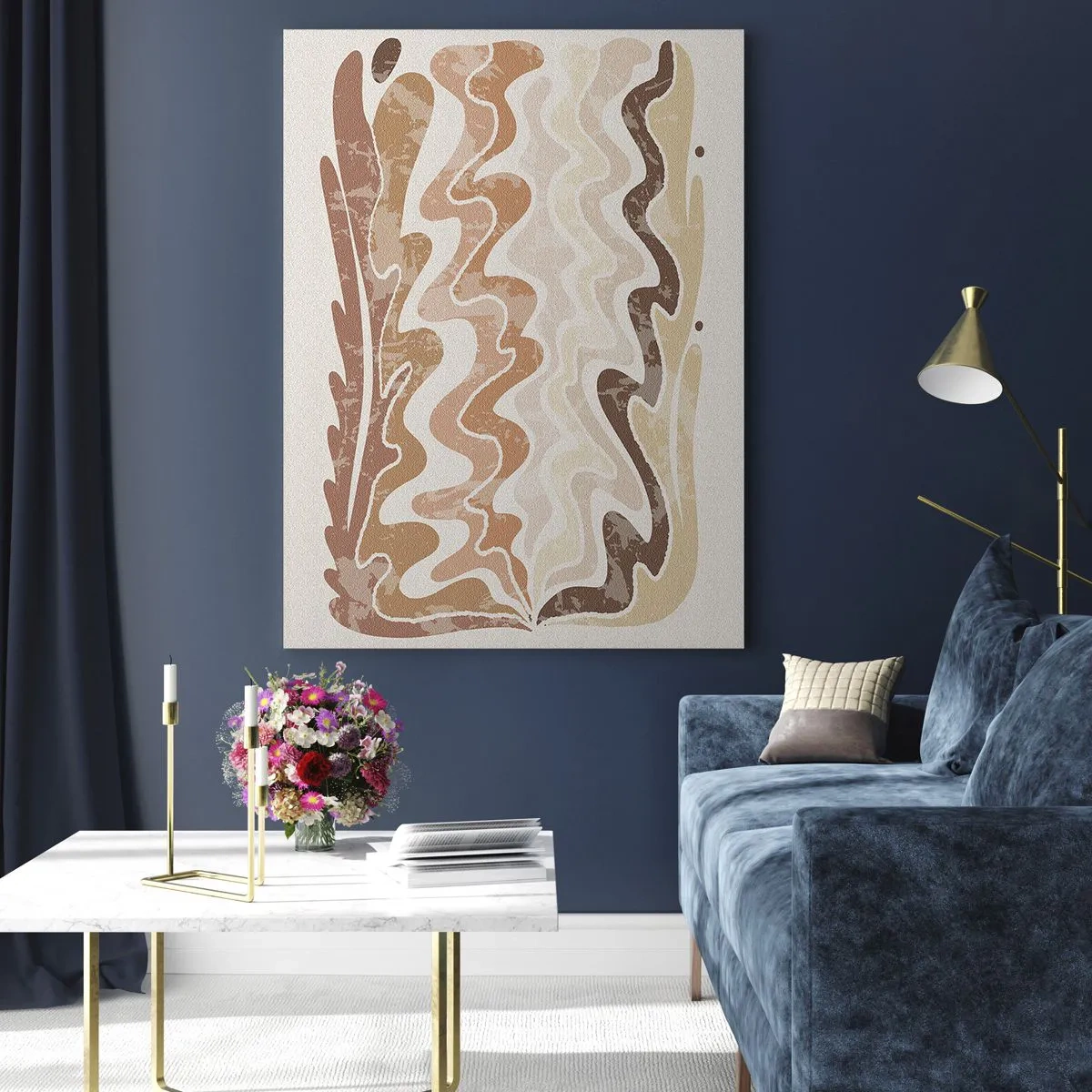 Impression sur verre - Image sur verre - Vagues beiges et brunes dans une composition abstraite - 50x70cm - Bonne énergie – bonnes émotions - Décoration murale moderne pour le salon et la chambre ARTTOR