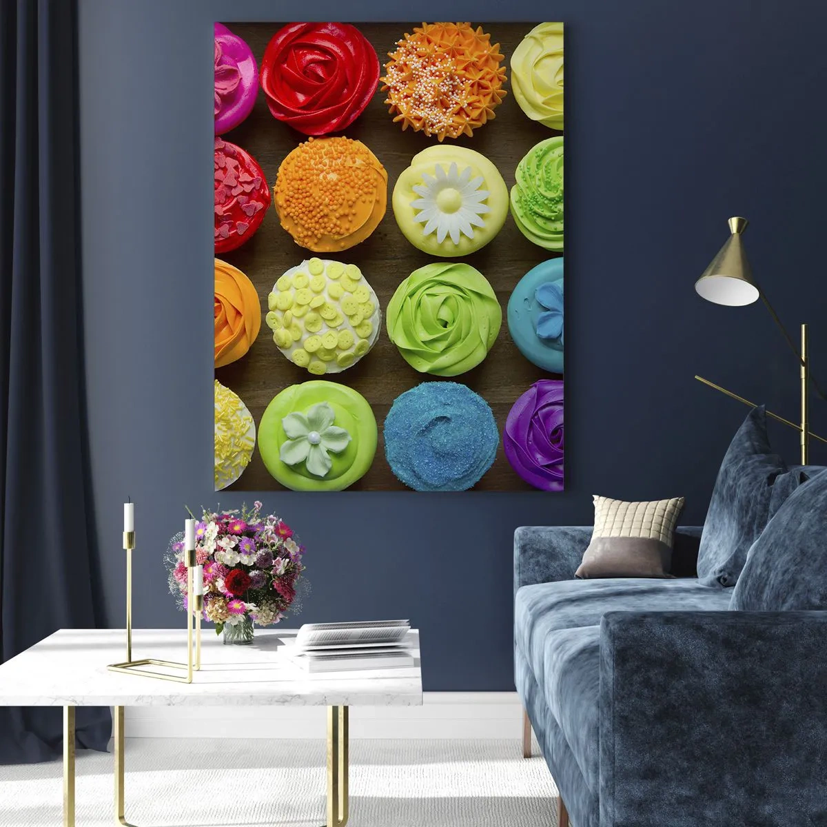 Impression sur verre - Image sur verre - Cupcakes colorés avec des décorations pastel - 80x120cm - Tous différents - tous délicieux - Décoration murale moderne pour le salon et la chambre ARTTOR