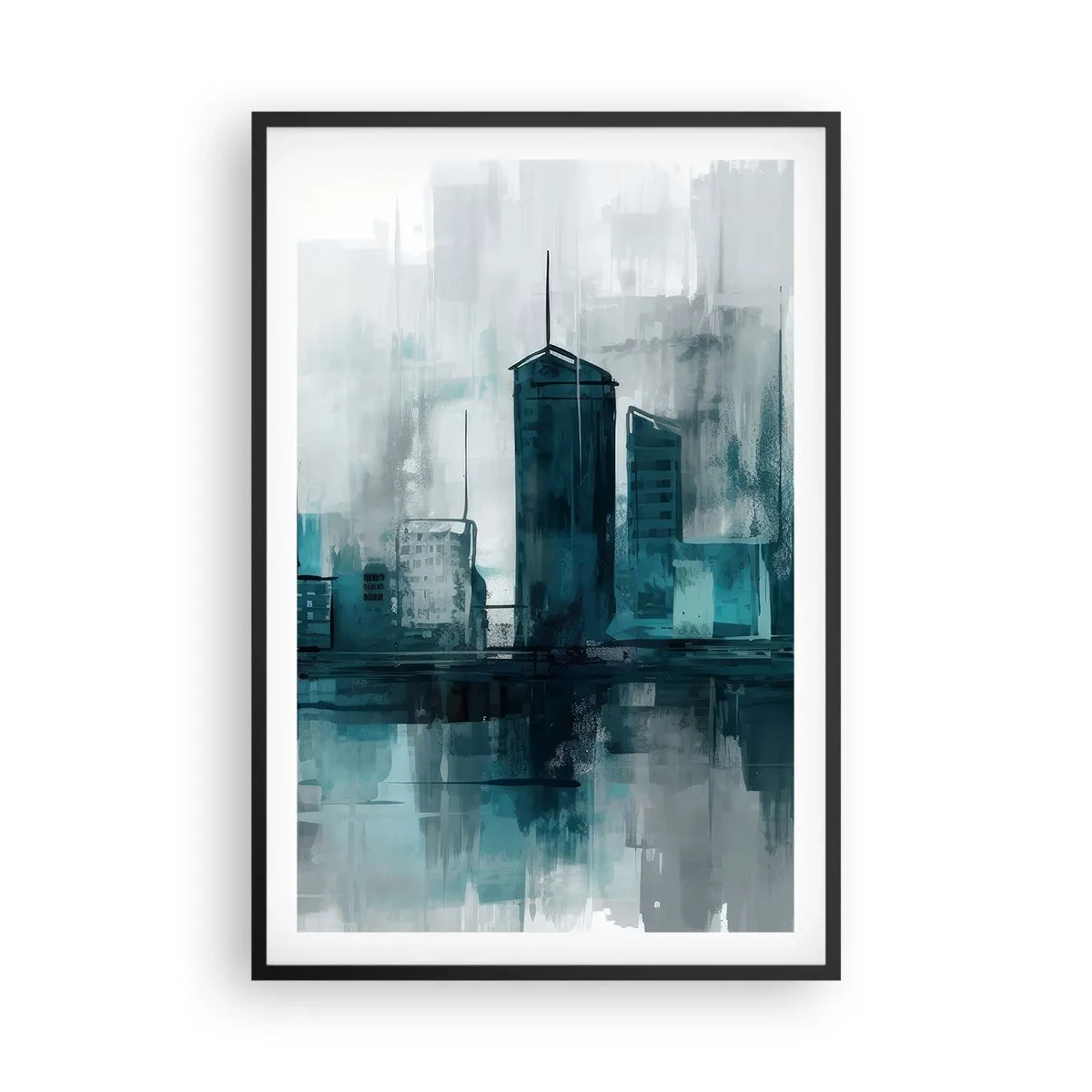 Affiche dans un cadre noir - Poster - Une ville couleur de pluie - 61x91 cm