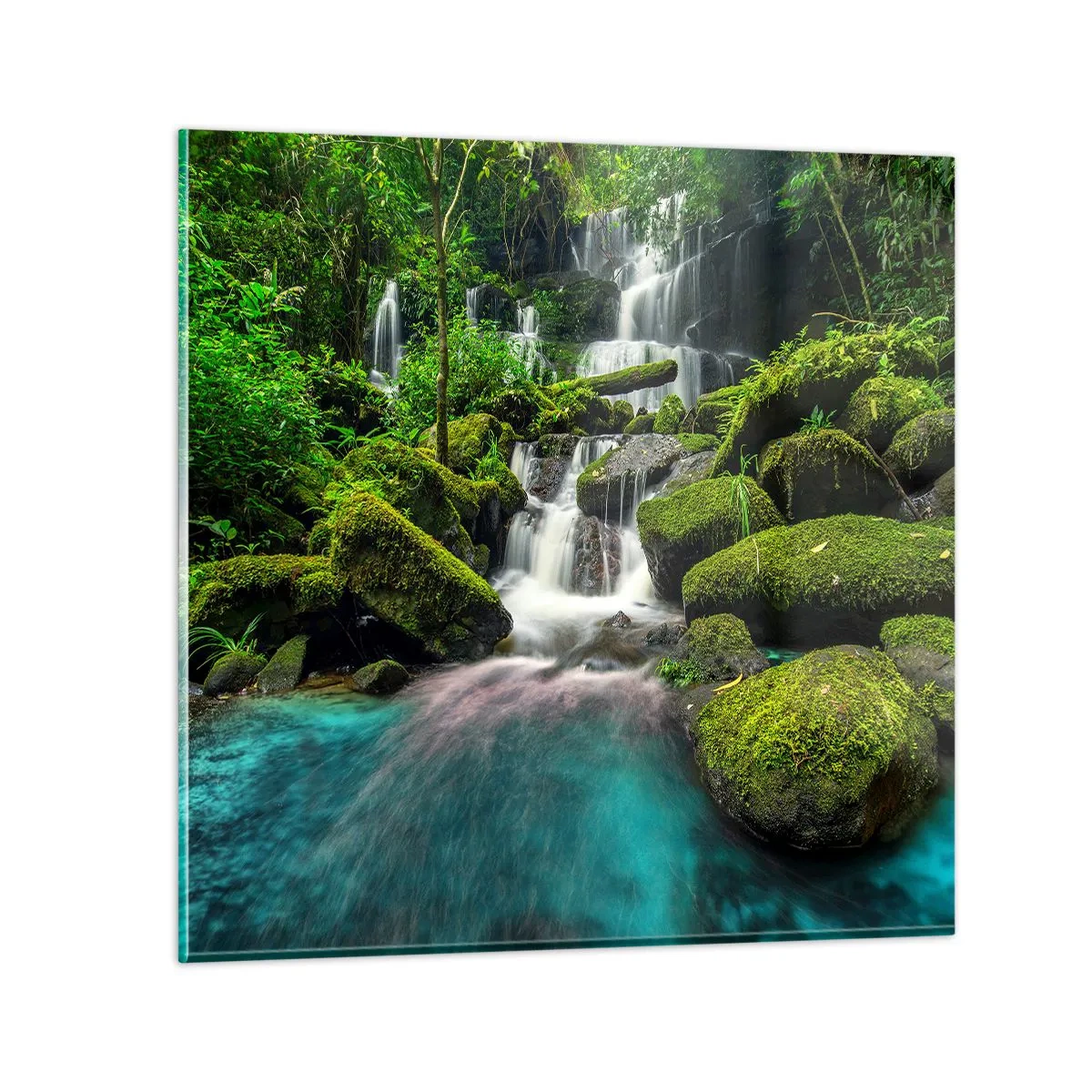 Impression sur verre - Image sur verre - Turquoise, saphirs et argent liquide - 70x70 cm