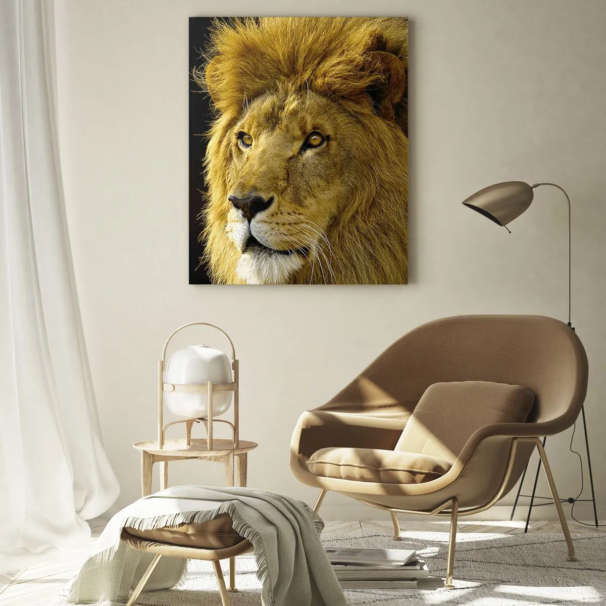 Impression sur verre - Image sur verre - Portrait d'un lion majestueux sur fond sombre - 50x70cm - Portrait de roi - Décoration murale moderne pour le salon et la chambre ARTTOR