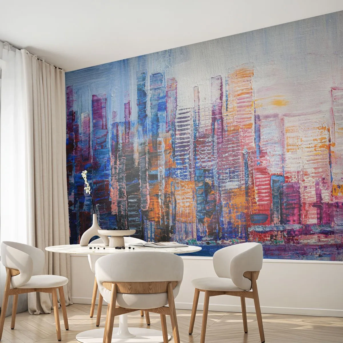 Papier Peint Photo Premium Canvas - Une métropole joyeuse - Ville, Architecture, Grattes ciels - 250x175 cm