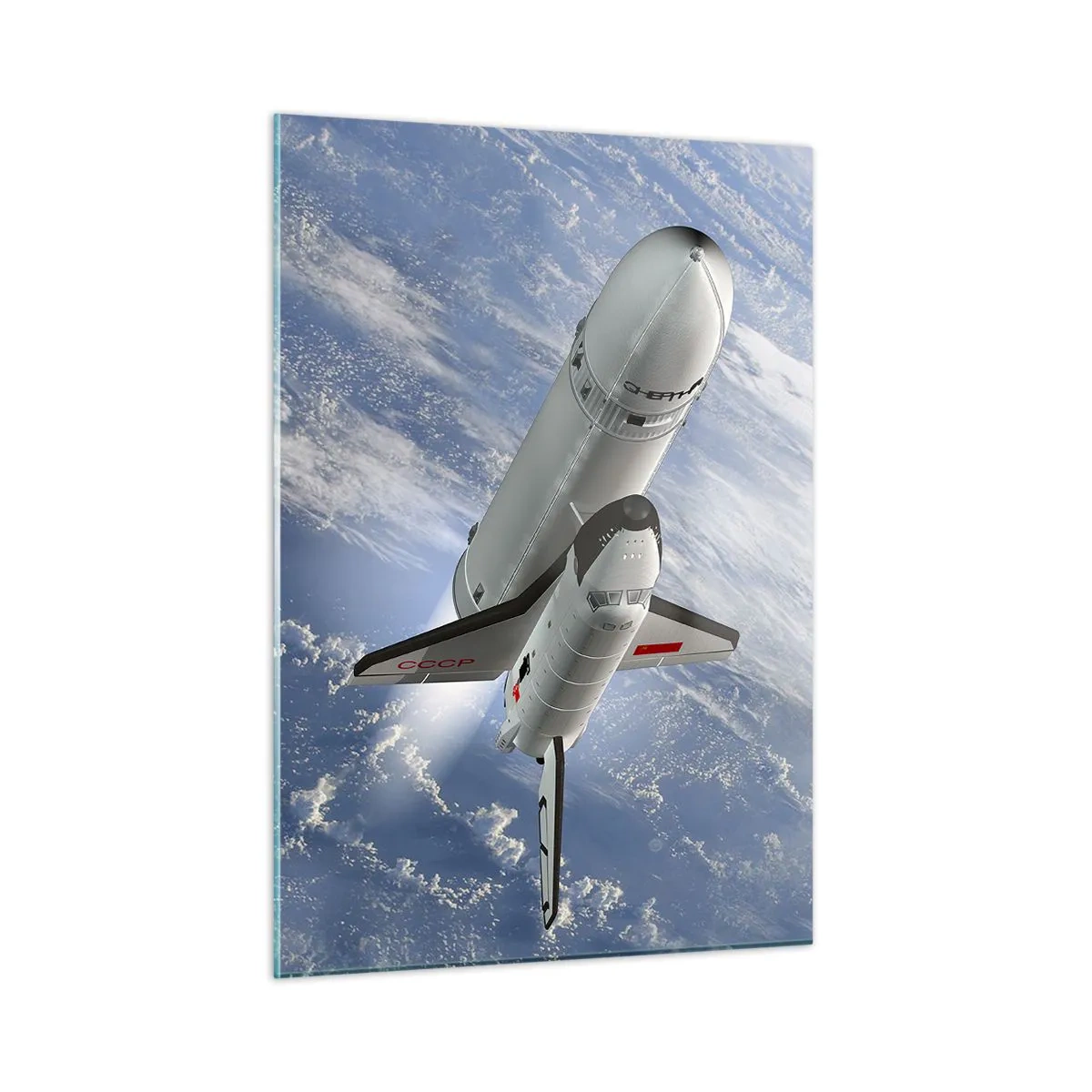 Impression sur verre - Image sur verre - Une navette spatiale décollant dans l'espace avec la Terre en arrière-plan. - 50x70cm - Ascension cosmique - Décoration murale moderne pour le salon et la chambre ARTTOR