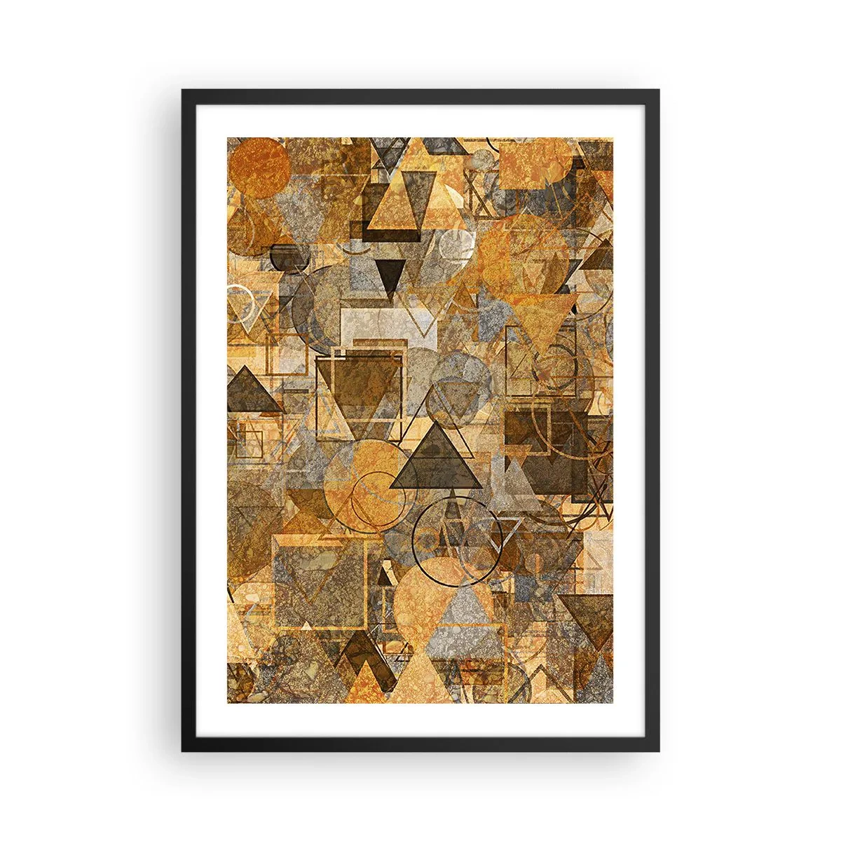 Affiche dans un cadre noir - Poster - Composition géométrique abstraite dorée - 50x70cm - Le monde en forme - Décoration murale moderne pour le salon et la chambre ARTTOR