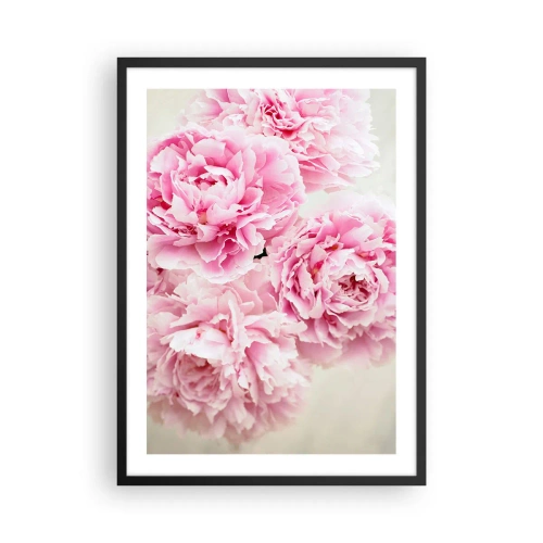 Affiche dans un cadre noir - Poster - Un bouquet de pivoines roses sur fond clair - 50x70cm - En glamour rose - Décoration murale moderne pour le salon et la chambre ARTTOR