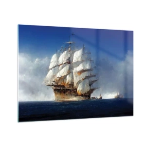 Impression sur verre - Image sur verre - Un voilier en haute mer au milieu du brouillard marin - 70x50cm - La grande gloire ! - Décoration murale moderne pour le salon et la chambre ARTTOR