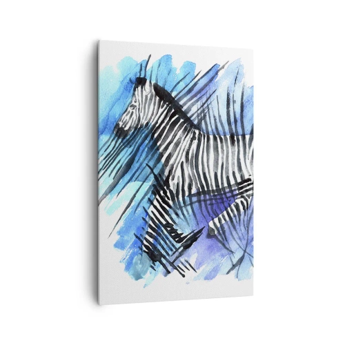 Impression sur toile - Image sur toile - Illustration à l'aquarelle d'un zèbre contre un ciel bleu - 80x120cm - Caché dans les rayures - Décoration murale moderne pour le salon et la chambre ARTTOR