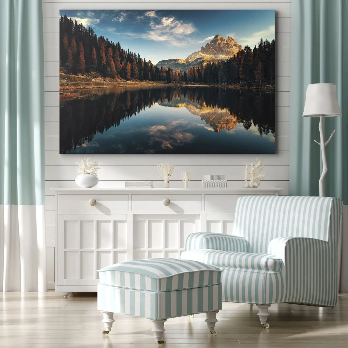 Impression sur toile - Image sur toile - Paysage de montagne avec un lac et une forêt - 100x70cm - Double paysage - Décoration murale moderne pour le salon et la chambre ARTTOR