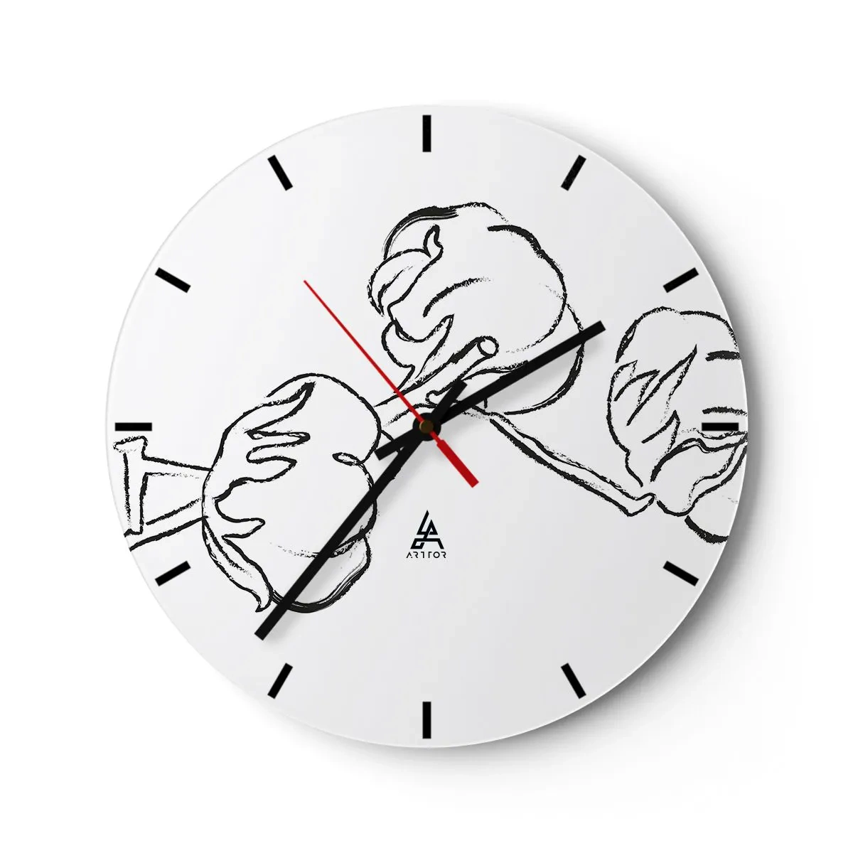Horloge murale - Pendule murale - Croquis noir et blanc d'une branche de coton sur fond blanc - 30x30cm - Duvet de coton - Décoration murale moderne pour le salon, la cuisine et la chambre ARTTOR