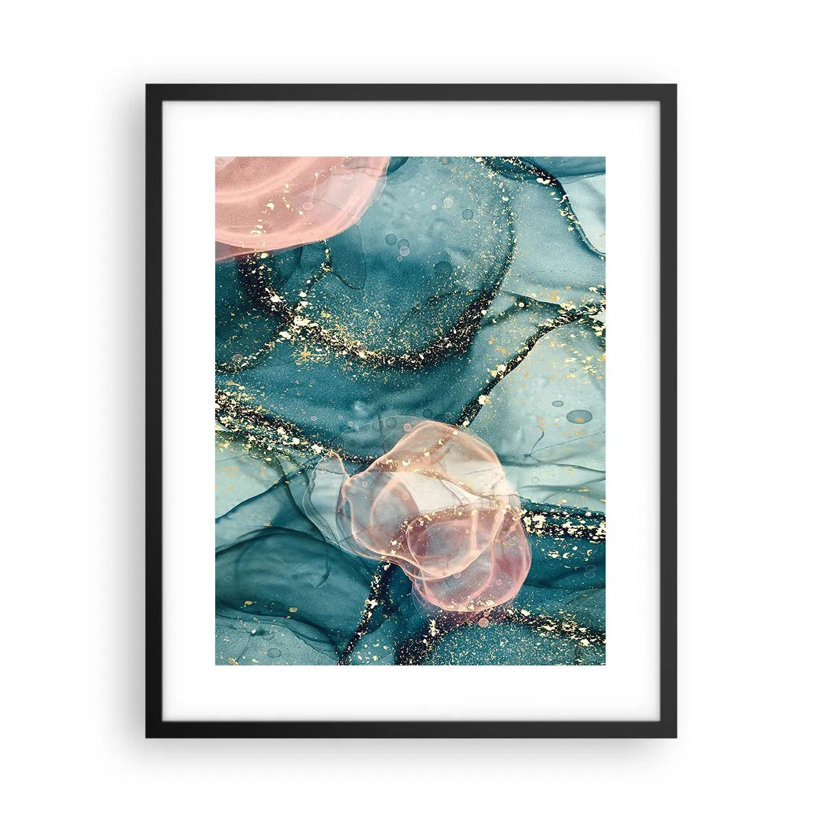 Affiche dans un cadre noir - Poster - Soie bleu, tulle rose - 40x50 cm