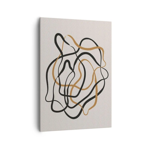 Impression sur toile - Image sur toile - Lignes emmêlées en noir et or sur fond clair - 50x70cm - Tout s'est mal déroulé - Décoration murale moderne pour le salon et la chambre ARTTOR