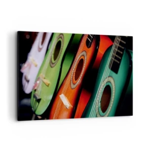 Impression sur toile - Image sur toile - Guitares colorées de différentes nuances disposées en rangée - 100x70cm - La guitare a plusieurs couleurs - Décoration murale moderne pour le salon et la chambre ARTTOR