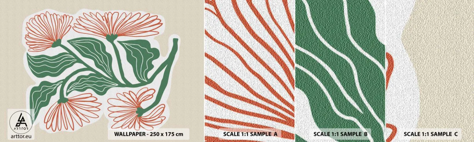 Échantillon de Papier Peint Autocollant Deluxe Sticker - Folk et moderne - Bohème, Fleurs, Minimalisme - 100x30 cm