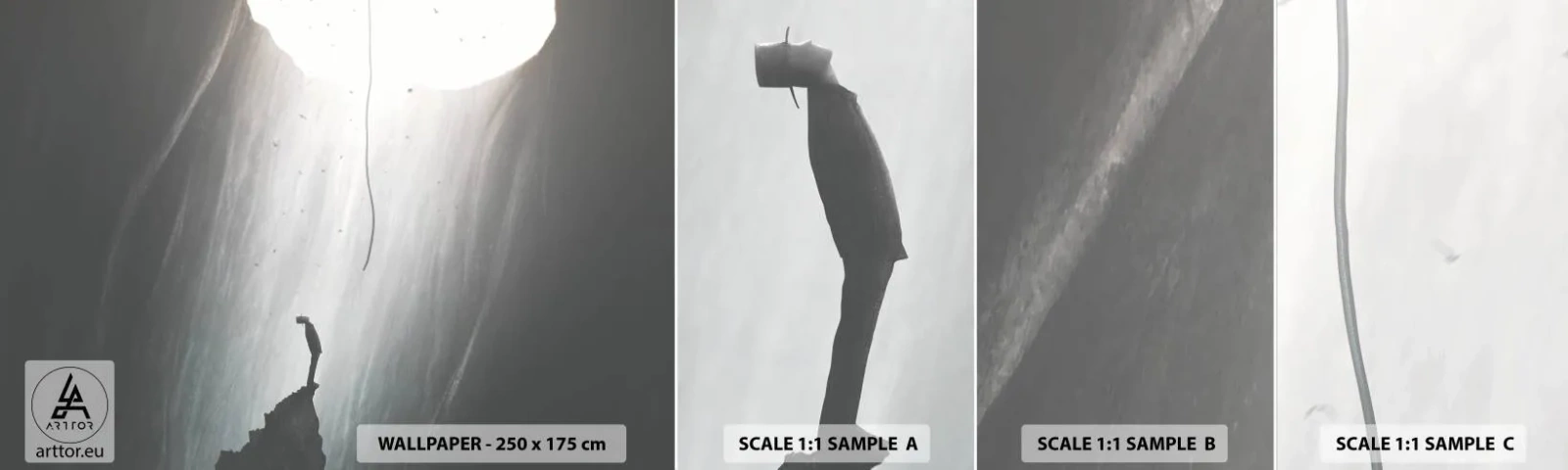 Échantillon de Papier Peint Autocollant Deluxe Sticker - Il y a toujours une issue - Grotte, Homme, Escalade - 100x30 cm