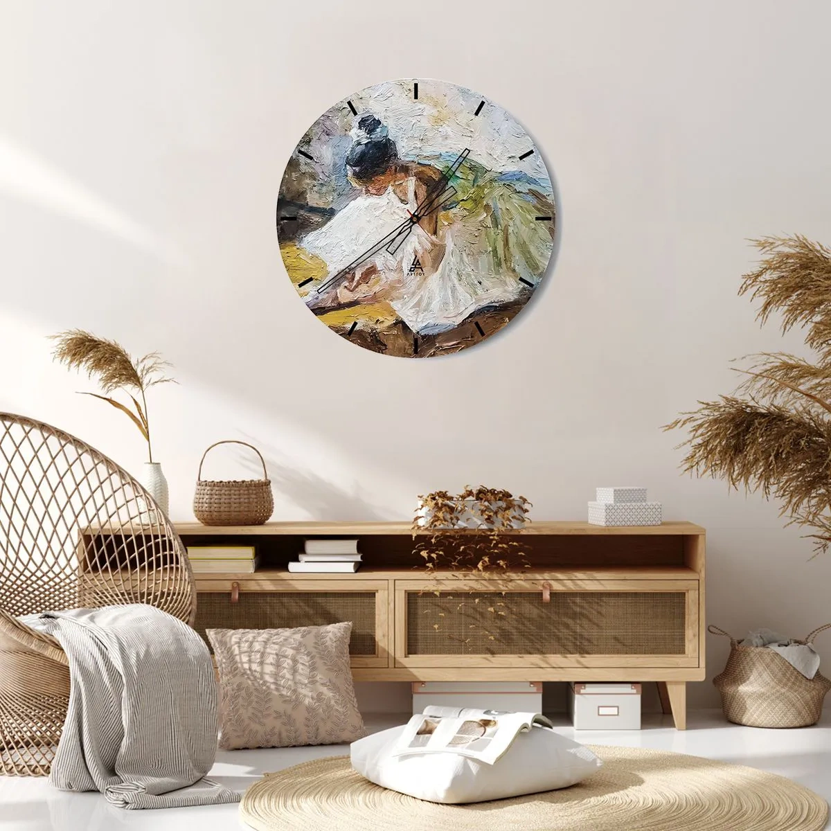 Horloge murale - Pendule murale - Une danseuse de ballet en robe blanche représentée dans un style impressionniste. - 30x30cm - D'après un tableau de Degas - Décoration murale moderne pour le salon, la cuisine et la chambre ARTTOR