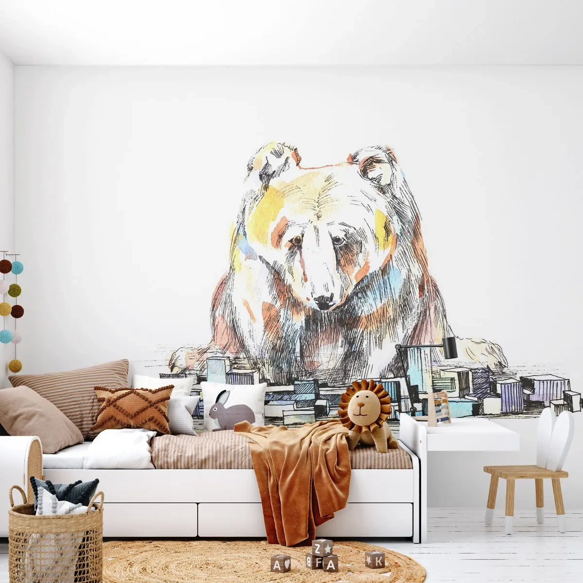 Papier Peint Autocollant Deluxe Sticker - Comment peut-on vivre ainsi ? - Animaux, Ours, Graphique - 250x175 cm
