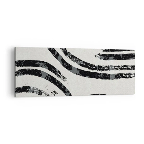 Impression sur toile - Image sur toile - Lignes abstraites noires et blanches sur fond clair - 140x50cm - À moitié arrêté - Décoration murale moderne pour le salon et la chambre ARTTOR