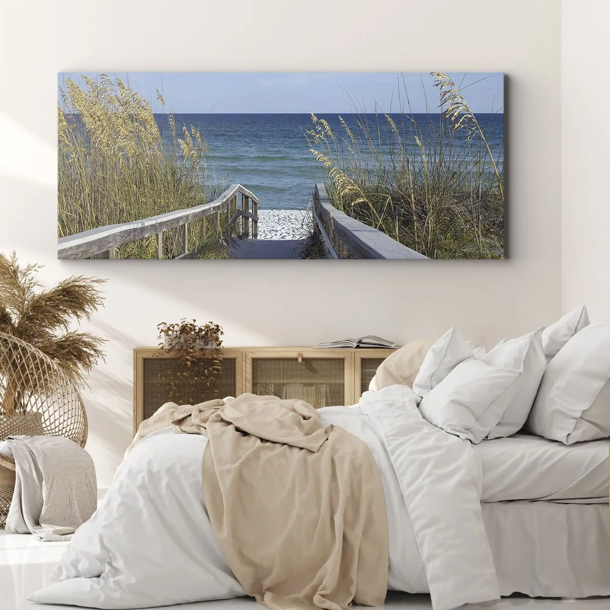 Impression sur toile - Image sur toile - Chemin vers la plage avec vue sur la mer - 140x50cm - Au soleil, sous le vent - Décoration murale moderne pour le salon et la chambre ARTTOR