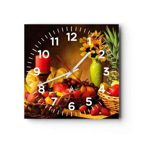 Horloge murale - Pendule murale - Nature morte de pain et de fruits - 30x30 cm