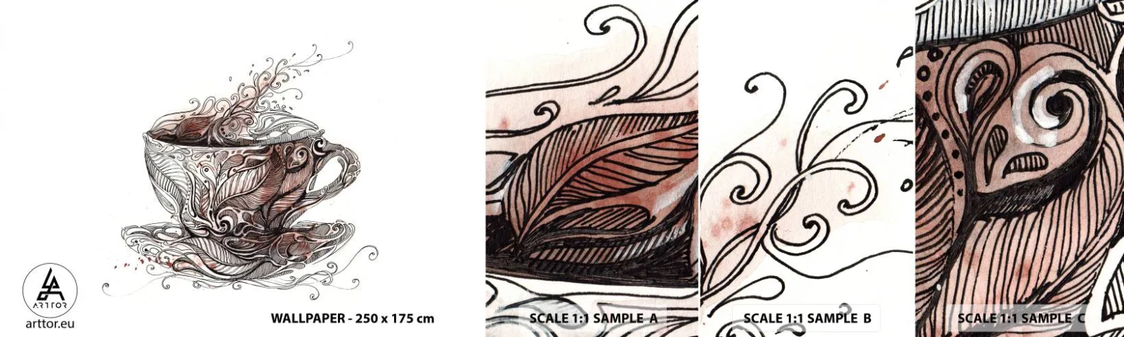 Échantillon De Papier Peint Standard Eco - Du thé, bon pour tout - Abstraction, Tasse, Expresso - 100x30 cm