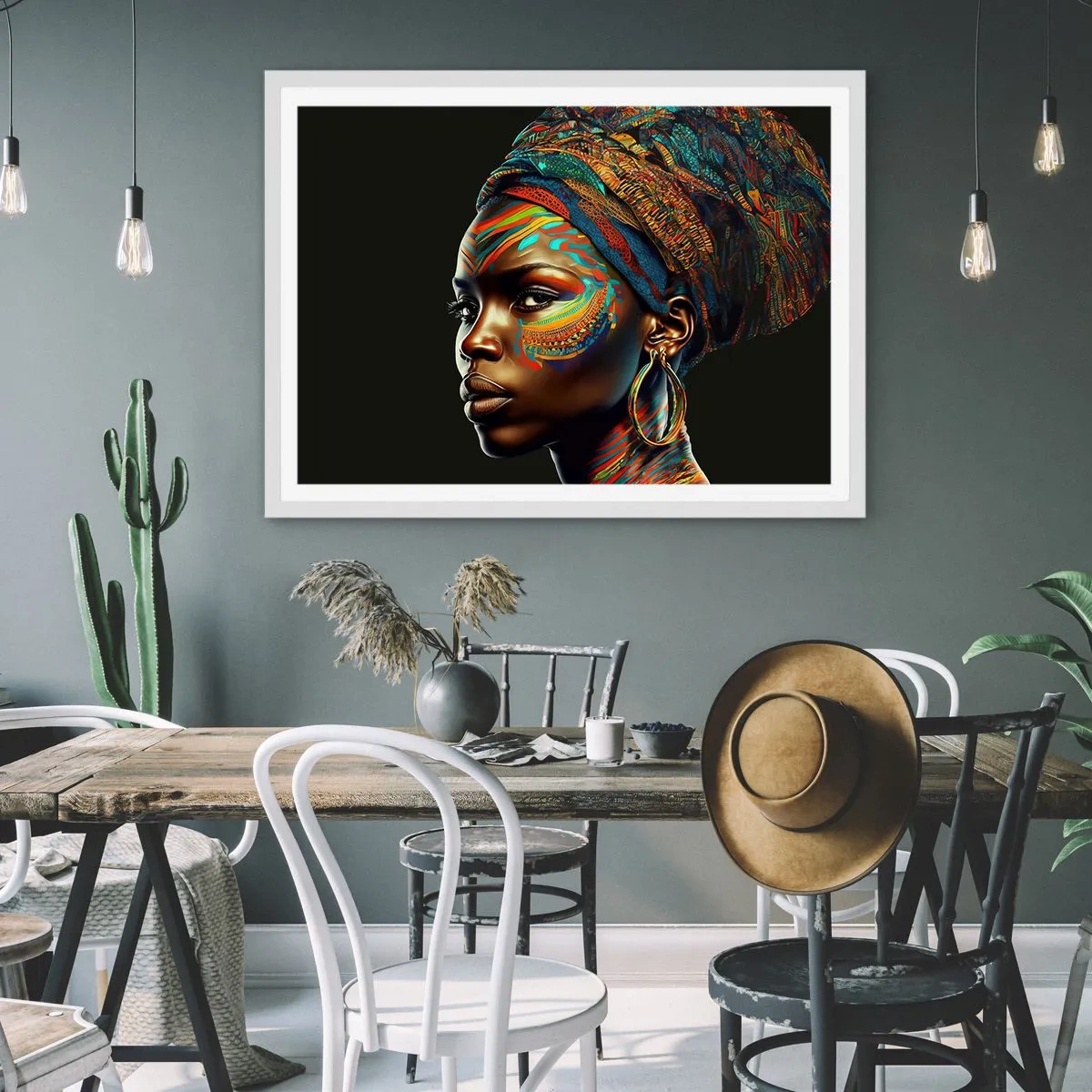 Affiche dans un cadre blanc - Poster - reine africaine - 70x50 cm
