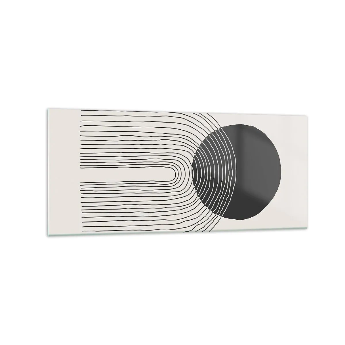Impression sur verre - Image sur verre - Motif abstrait avec des lignes et un cercle noir sur un fond clair - 120x50cm - Tremblement et confiance - Décoration murale moderne pour le salon et la chambre ARTTOR