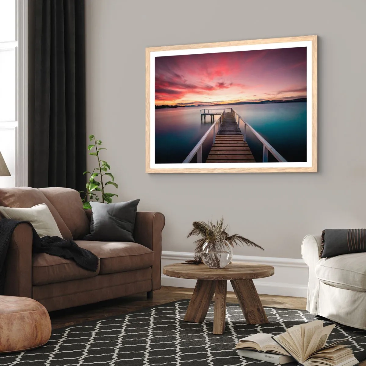 Affiche dans un chêne clair - Poster - La douce flamme du soir - 91x61 cm