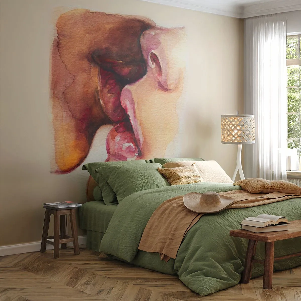 Papier Peint Autocollant Deluxe Sticker - Comme le jour et la nuit, la terre et le ciel - Abstraction, Baiser, Couple amoureux - 200x140 cm