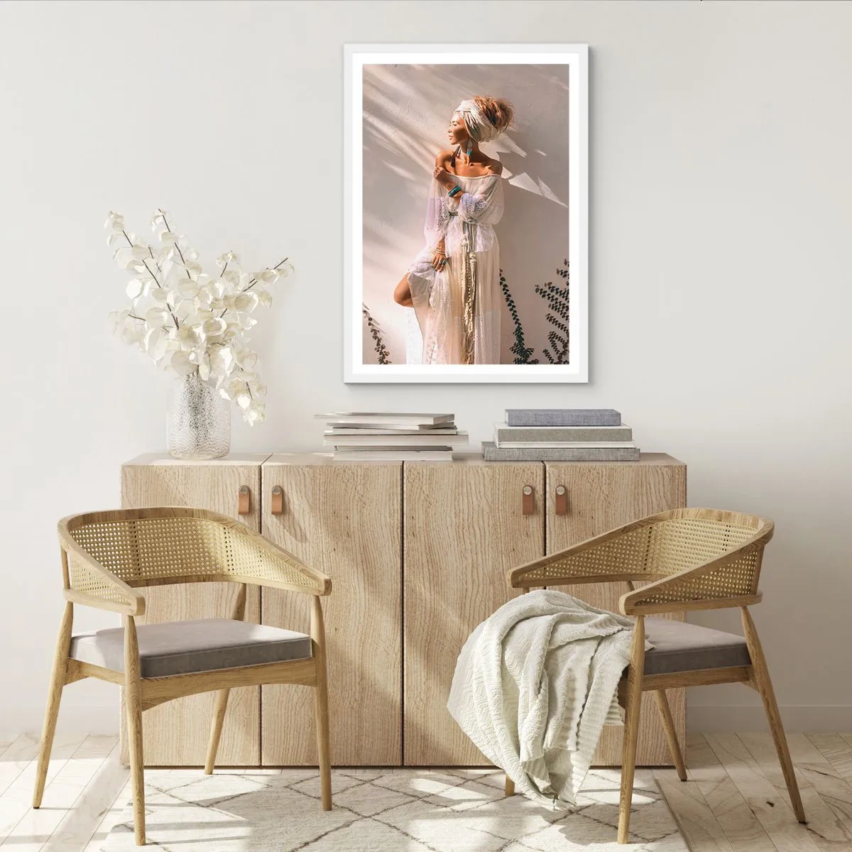 Affiche dans un cadre blanc - Poster - Le soleil et la fille - 40x50 cm