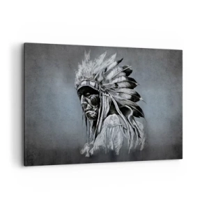 Impression sur toile - Image sur toile - Portrait d'un chef indien portant une coiffe traditionnelle - 120x80cm - Retour aux sources - Décoration murale moderne pour le salon et la chambre ARTTOR