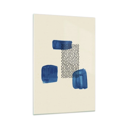 Impression sur verre - Image sur verre - Composition abstraite avec des taches bleues et des lignes ondulées - 70x100cm - Quatuor abstrait - Décoration murale moderne pour le salon et la chambre ARTTOR
