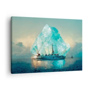 Impression sur toile - Image sur toile - Un navire avec un iceberg majestueux en arrière-plan - 70x50cm - Diamant arctique - Décoration murale moderne pour le salon et la chambre ARTTOR