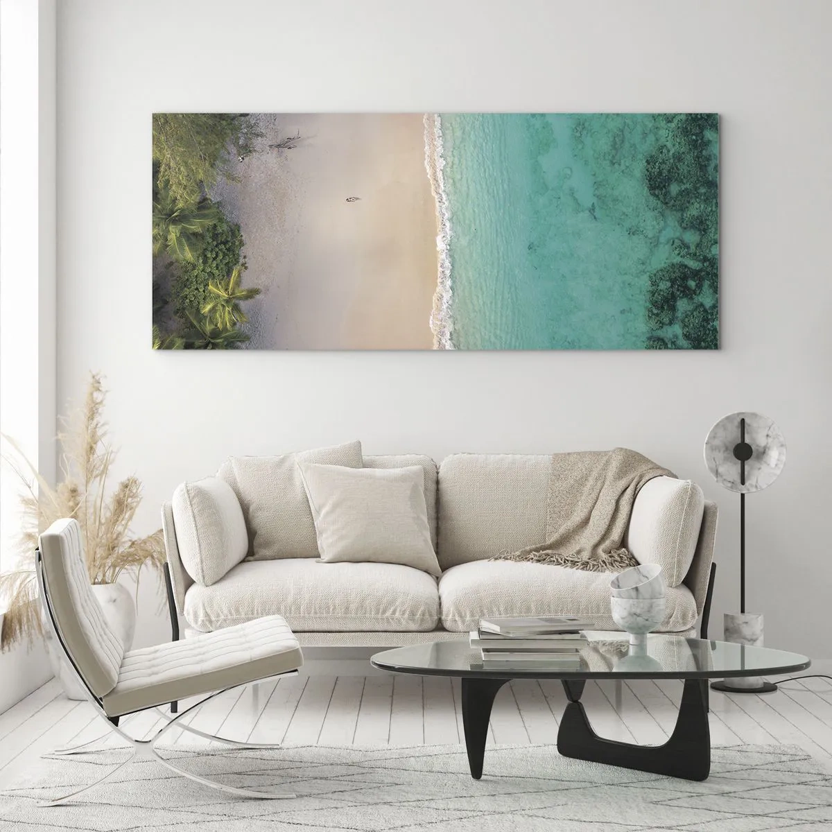 Impression sur verre - Image sur verre - Vue aérienne d'une plage tropicale aux eaux turquoises - 160x50cm - Plage paradisiaque - Décoration murale moderne pour le salon et la chambre ARTTOR